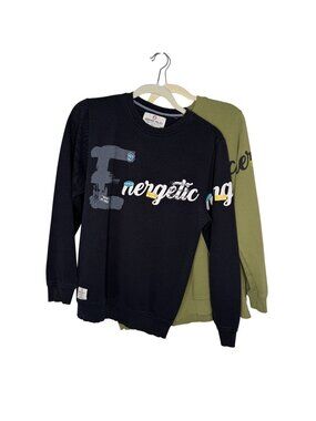 2 Bangkok Police Energetic Graphic Sweaters, Black & Olive, L